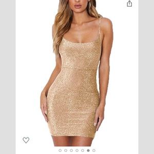 VANCOL Sexy Glitter Spaghetti Strap Lace Up Dress